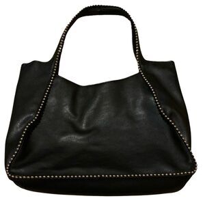 Bold Elements Black Shoulder Bag with Silver Stud Accents